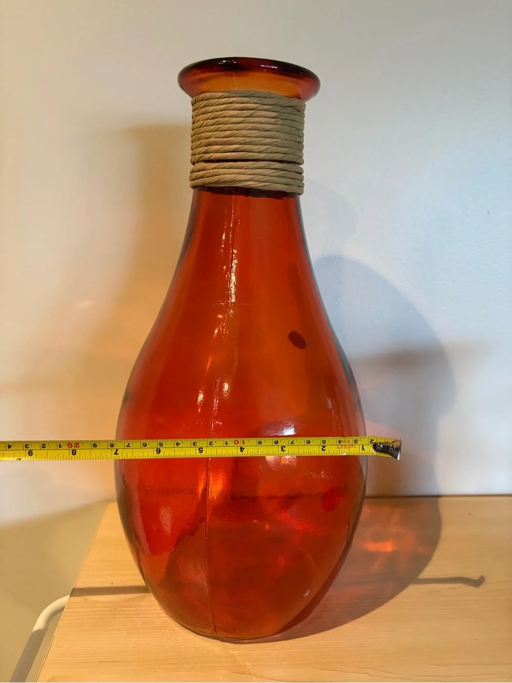 Hand-Blown Amber Glass Vase with Rope Accent